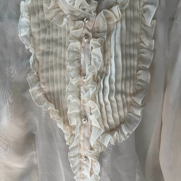 White Stag - Off White Ruffle Collar Button Down - S - Chiffon / Sheer - Picture 2 of 12